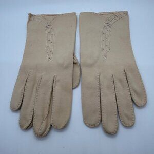Vintage 1950s Elvette Gloves By Dawnelle Beige Tan Hand-Sewn Mid-Century Modern
